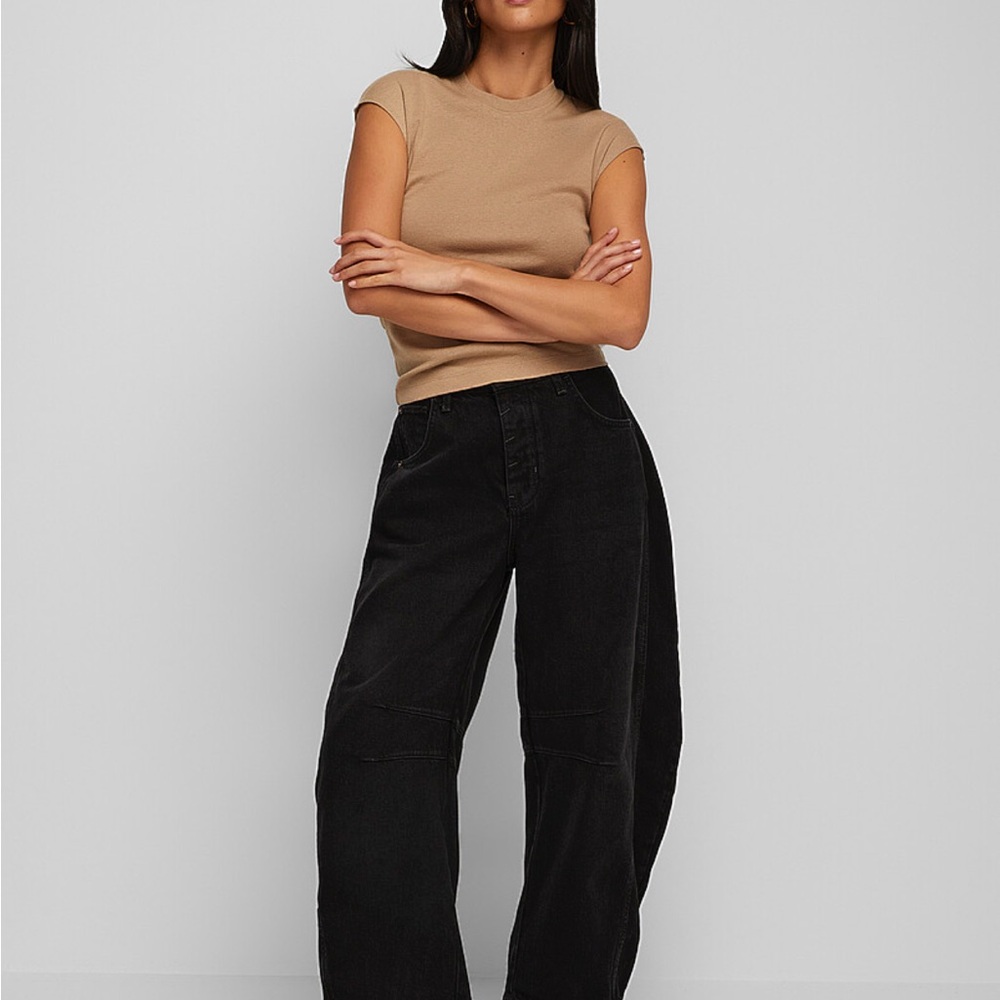 We The Free Black Wide-Leg Jeans with Tan Top